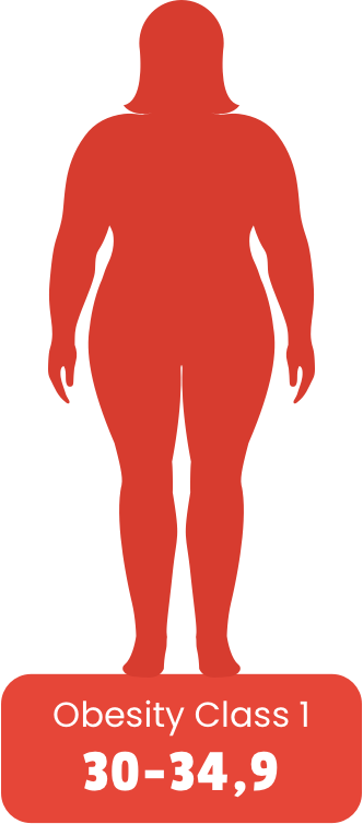Body silhouette representing Obesity Class 1 category with BMI between 30 and 34.9